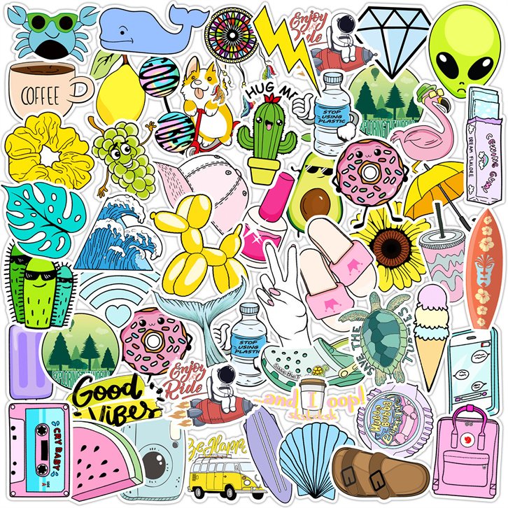50pcs Ins Style Cartoon Graffiti Text Sticker Decoration Guitar Notebook Suitcase Phone Case Diy Waterproof Kid Toy Stickers