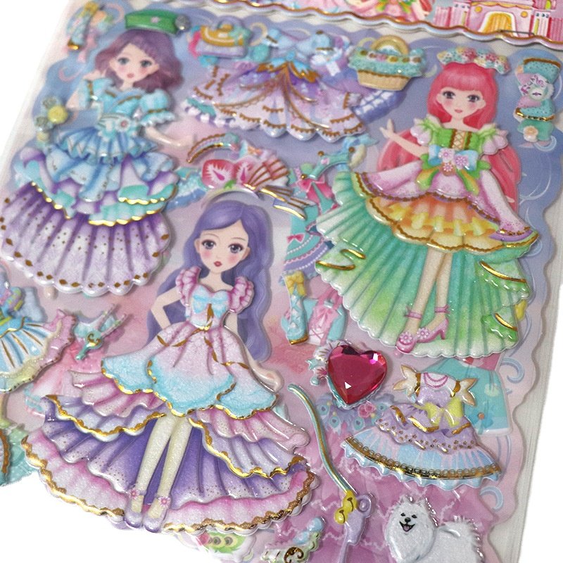 Wholesale Double-layer 3D Laser Stereoscopic Bubble Stickers Custom Kawaii Princess Cartoon Diary Sticker