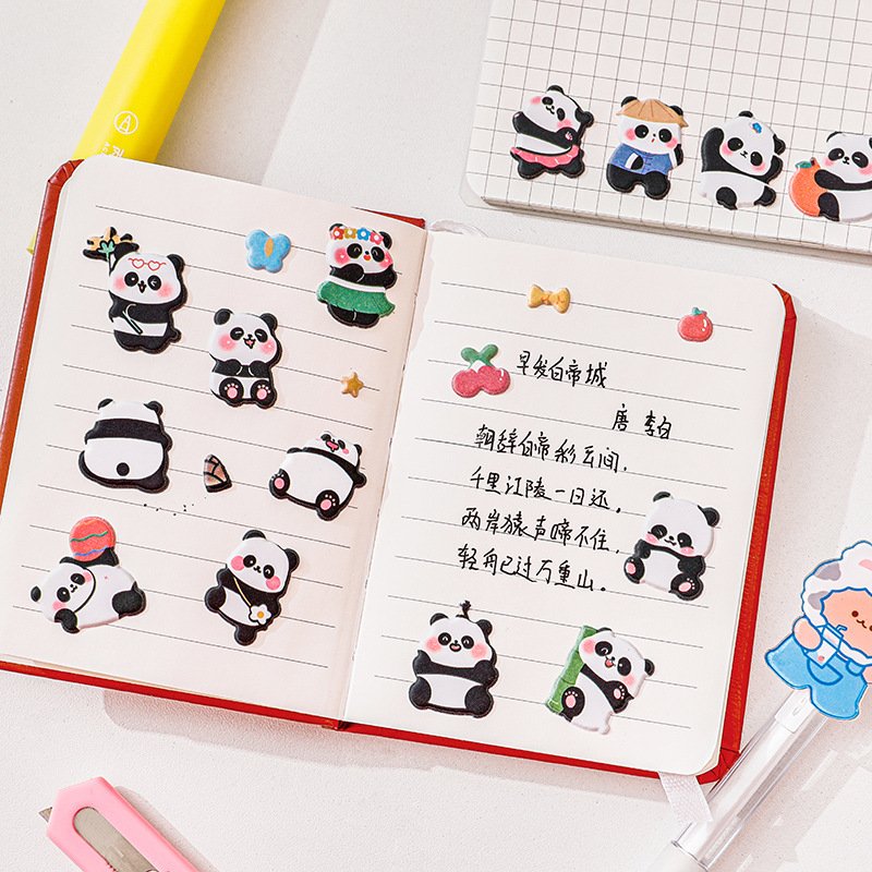 School diary DIY decoration 3D bubble cartoon cute panda stickers for kids