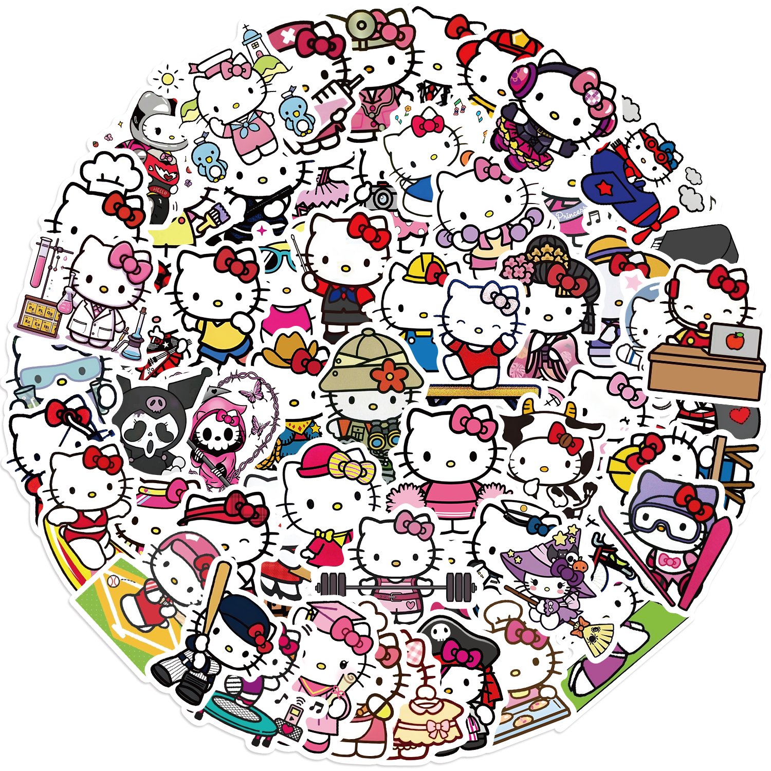 60pcs Cartoon Kitty Cat Various occupations Graffiti Stickers Diy Guitar Laptop Phone Case Luggage Decoration Waterproof Decal