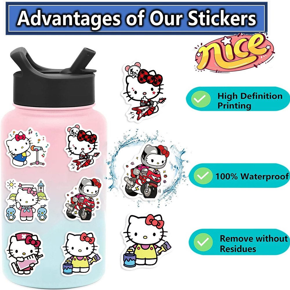 60pcs Cartoon Kitty Cat Various occupations Graffiti Stickers Diy Guitar Laptop Phone Case Luggage Decoration Waterproof Decal