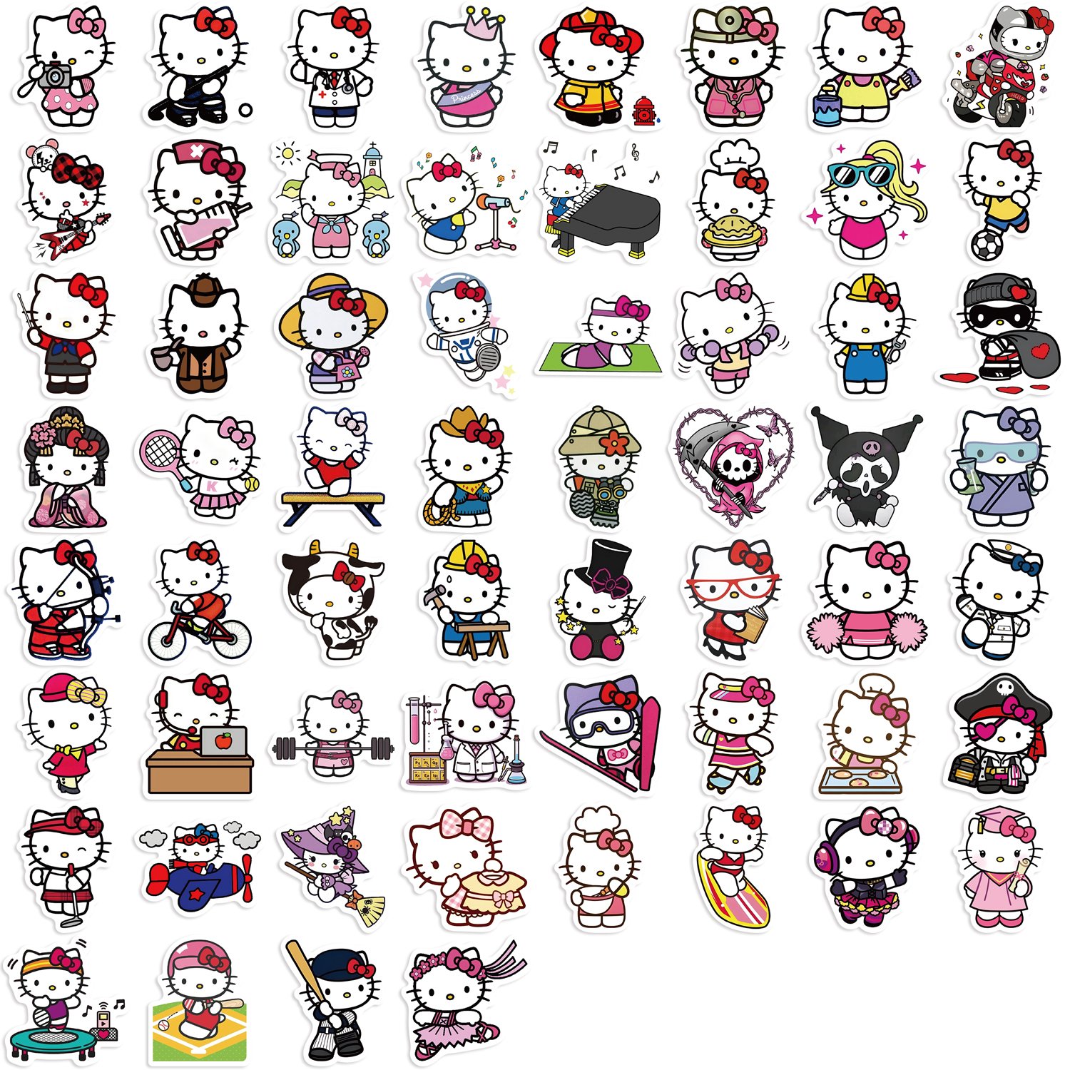 60pcs Cartoon Kitty Cat Various occupations Graffiti Stickers Diy Guitar Laptop Phone Case Luggage Decoration Waterproof Decal