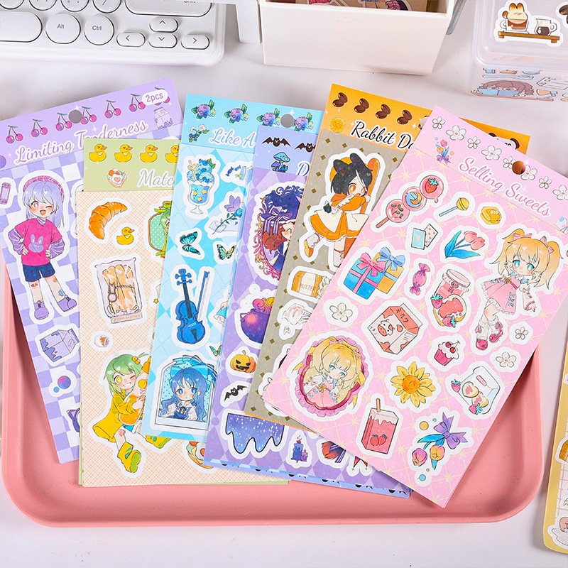 Custom Design A4 A5 A6 Waterproof PVC Vinyl Kiss Cut Sticker Paper Printing Adhesive Vinyl Cartoon Stickers Sheet