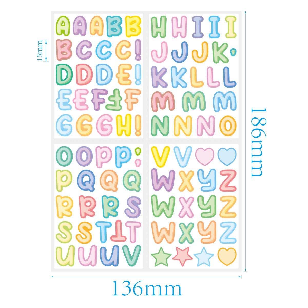 ABC Alphabet Creative Cartoon UV Color Printing Educational Sticker for Kids Kiss Cut Waterproof Matte Vinyl PVC Letter Sticker