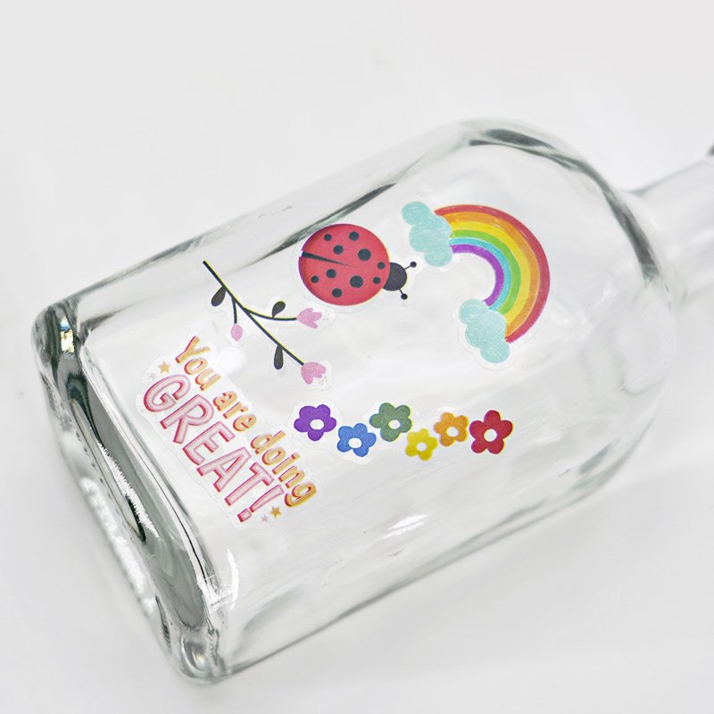 Self Adhesive Holographic Transparent Clear Vinyl Logo Printing Kawaii Cute Cartoon Kiss Cut Stickers Custom Sticker Sheet