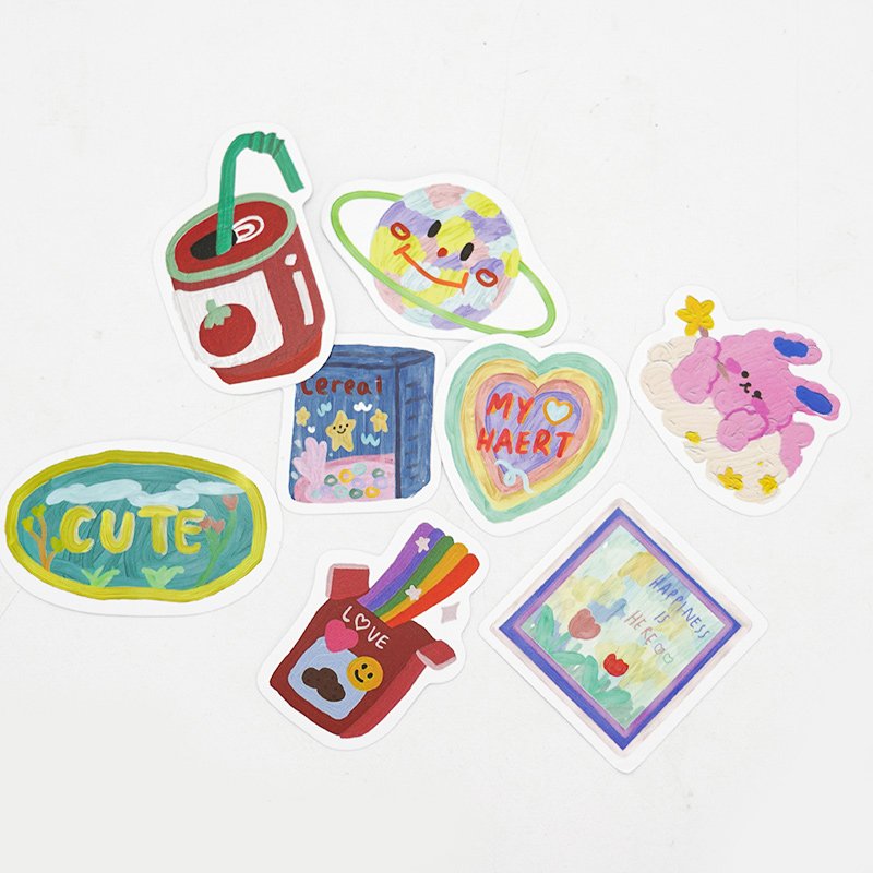 Self Adhesive Holographic Transparent Clear Vinyl Logo Printing Kawaii Cute Cartoon Kiss Cut Stickers Custom Sticker Sheet