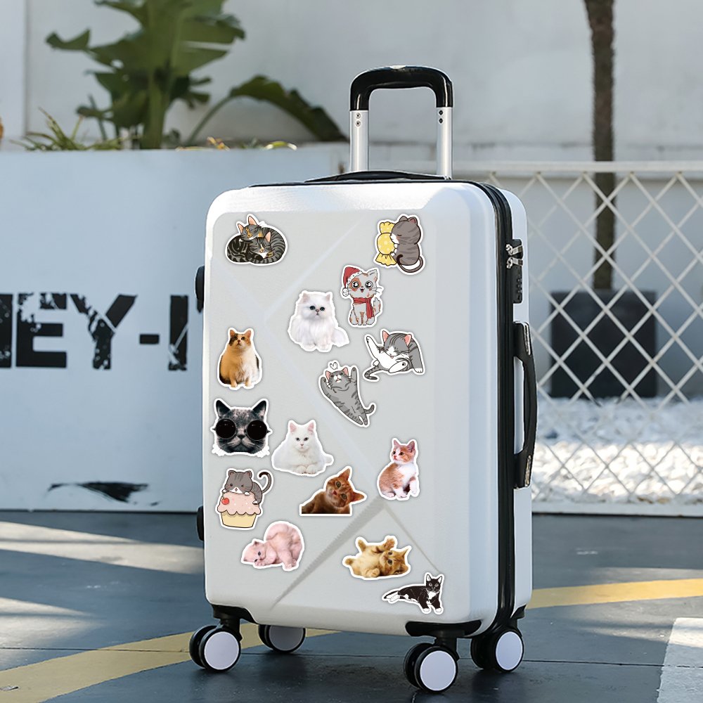 50pcs Cartoon Cute Cat Sticker Custom Waterproof Vinyl Mobile Water Bottle Sticker Luggage Laptop Realistic Kitten Stickers