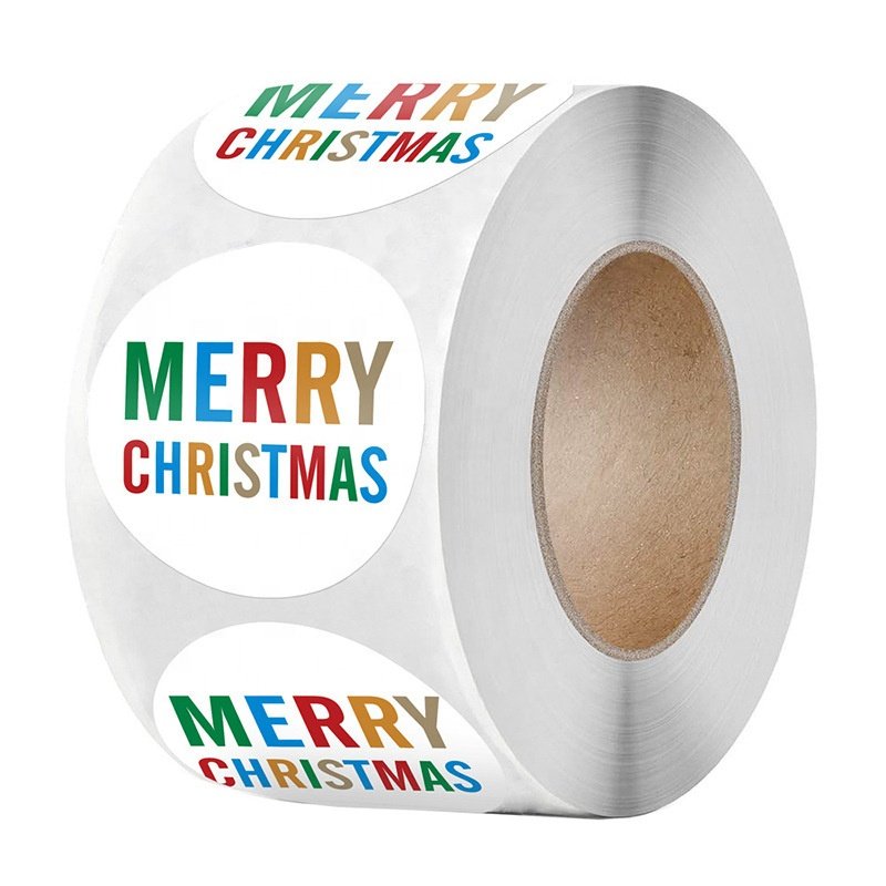 Colourful Merry Christmas Stickers Classic Christmas Day Gift Wrap Decoration Stickers Labels