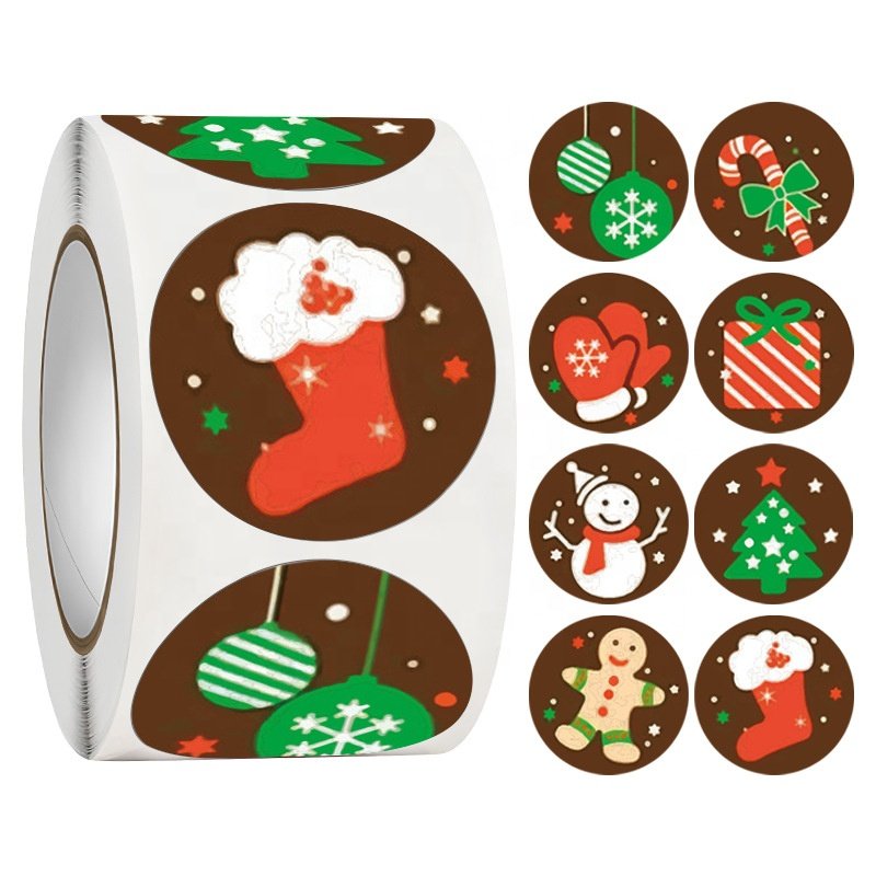 Colourful Merry Christmas Stickers Classic Christmas Day Gift Wrap Decoration Stickers Labels