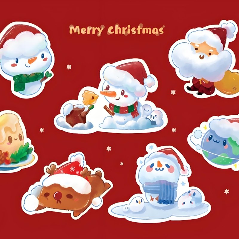 New Year Christmas Party Cute Cartoon Sticker Waterproof Printing Custom Die Cut Vinyl Adhesive Label Stickers