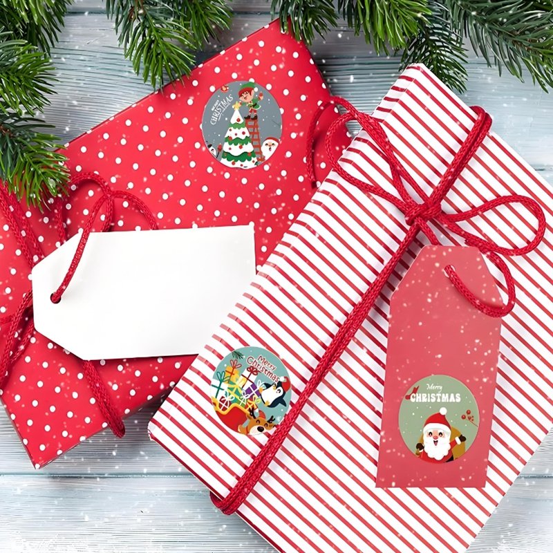 New Year Christmas Party Cute Cartoon Sticker Waterproof Printing Custom Die Cut Vinyl Adhesive Label Stickers