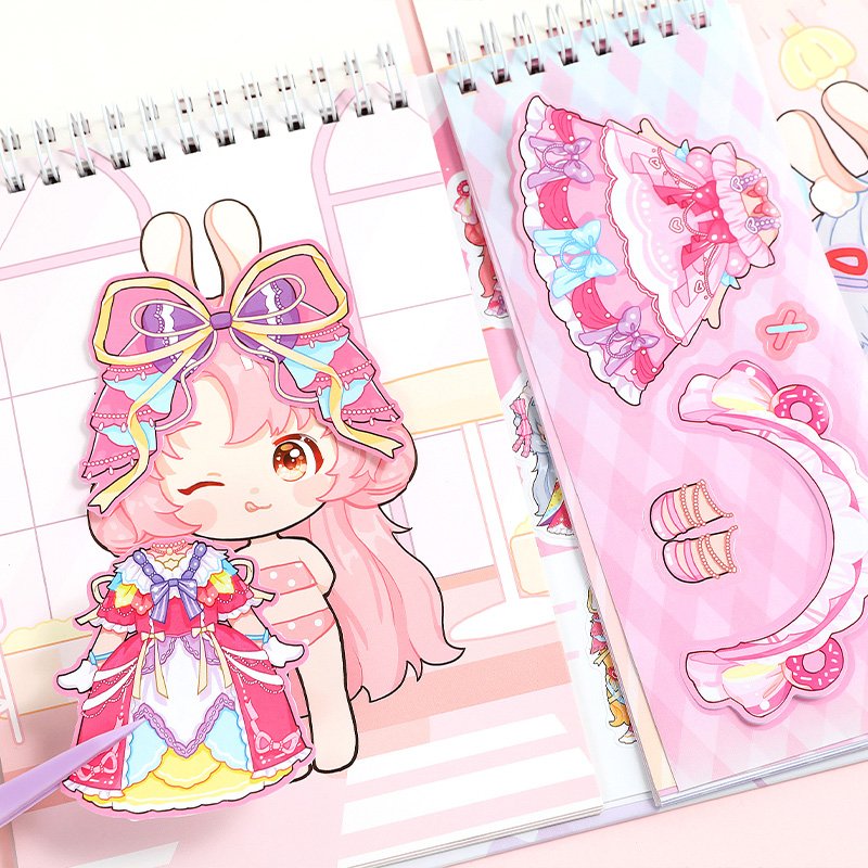 Simno 31 Sheets Coil Binding Kids Dress Up Paper Dolls Reusable Stickers Book Art Crafts Toy