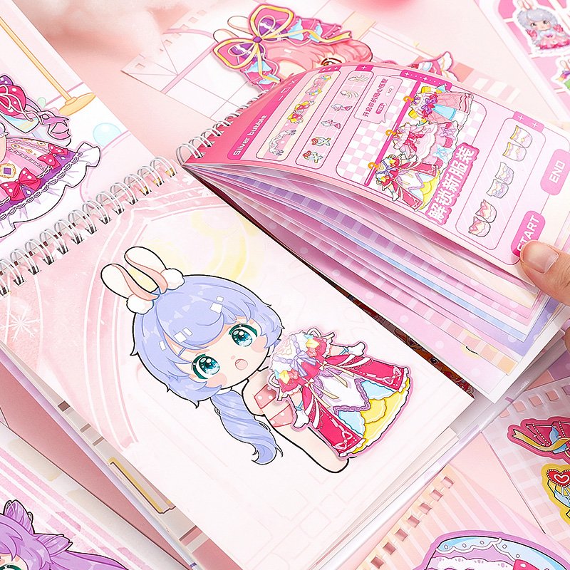 Simno 31 Sheets Coil Binding Kids Dress Up Paper Dolls Reusable Stickers Book Art Crafts Toy