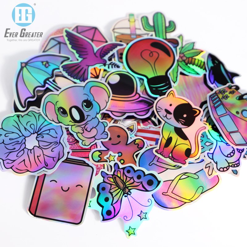 Wholesale Price Waterproof Label Sticker Cartoon Creative 2D Trendy Graffiti Hologram Sticker