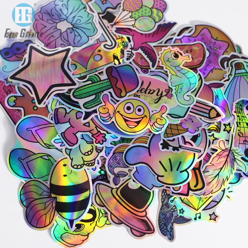 Wholesale Price Waterproof Label Sticker Cartoon Creative 2D Trendy Graffiti Hologram Sticker