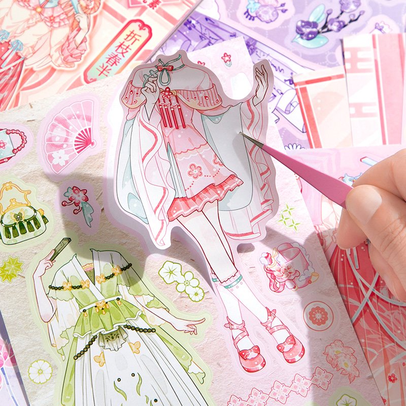 Simno Kawaii Kiss Out Journaling Stickers Cute Cartoon Girl DIY Crafts Dress Up Stickers Book