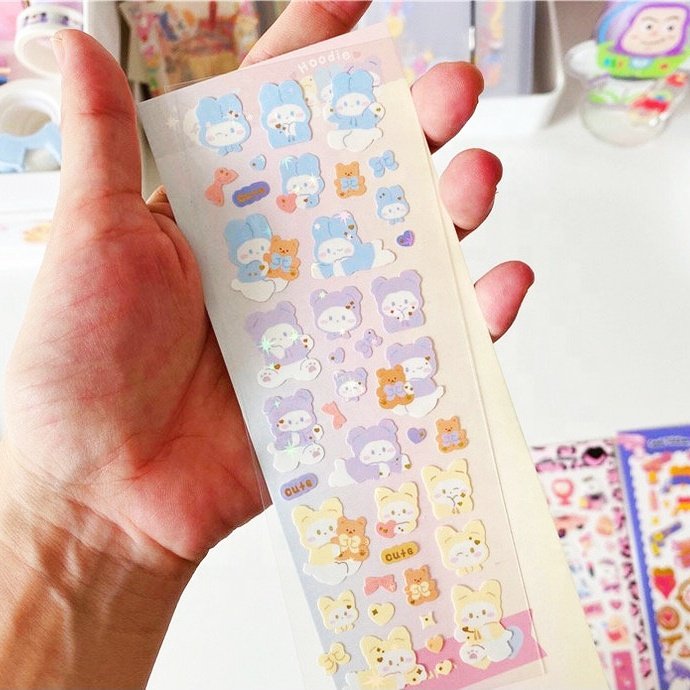 Vinyl Rainbow Foil Laser Holographic Glitter Bunny Toploader Photo Frame Deco Kiss Cut Planner Sticker Sheet