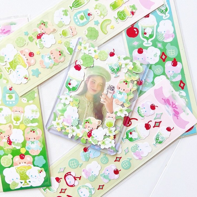 Vinyl Rainbow Foil Laser Holographic Glitter Bunny Toploader Photo Frame Deco Kiss Cut Planner Sticker Sheet