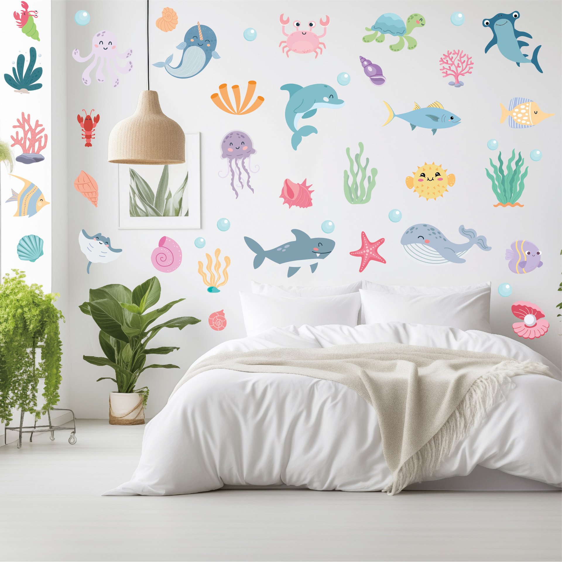 Ocean Creatures Wall Stickers Waterproof Adhesive Wall Sticker Colorful Sea Animals Wall Decal for Kids Room Home Decoration