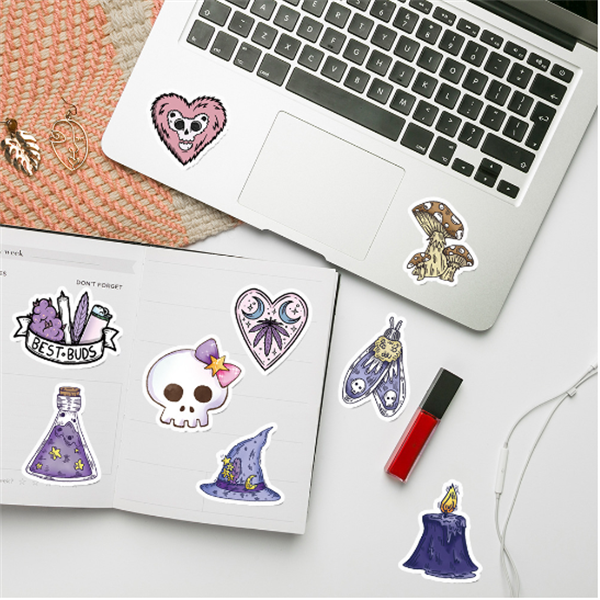 China Manufacturer Custom Design Die Cut Waterproof Cartoon Sticker for Laptop Vinyl Adhesive Print Die Cut Advertising Stickers