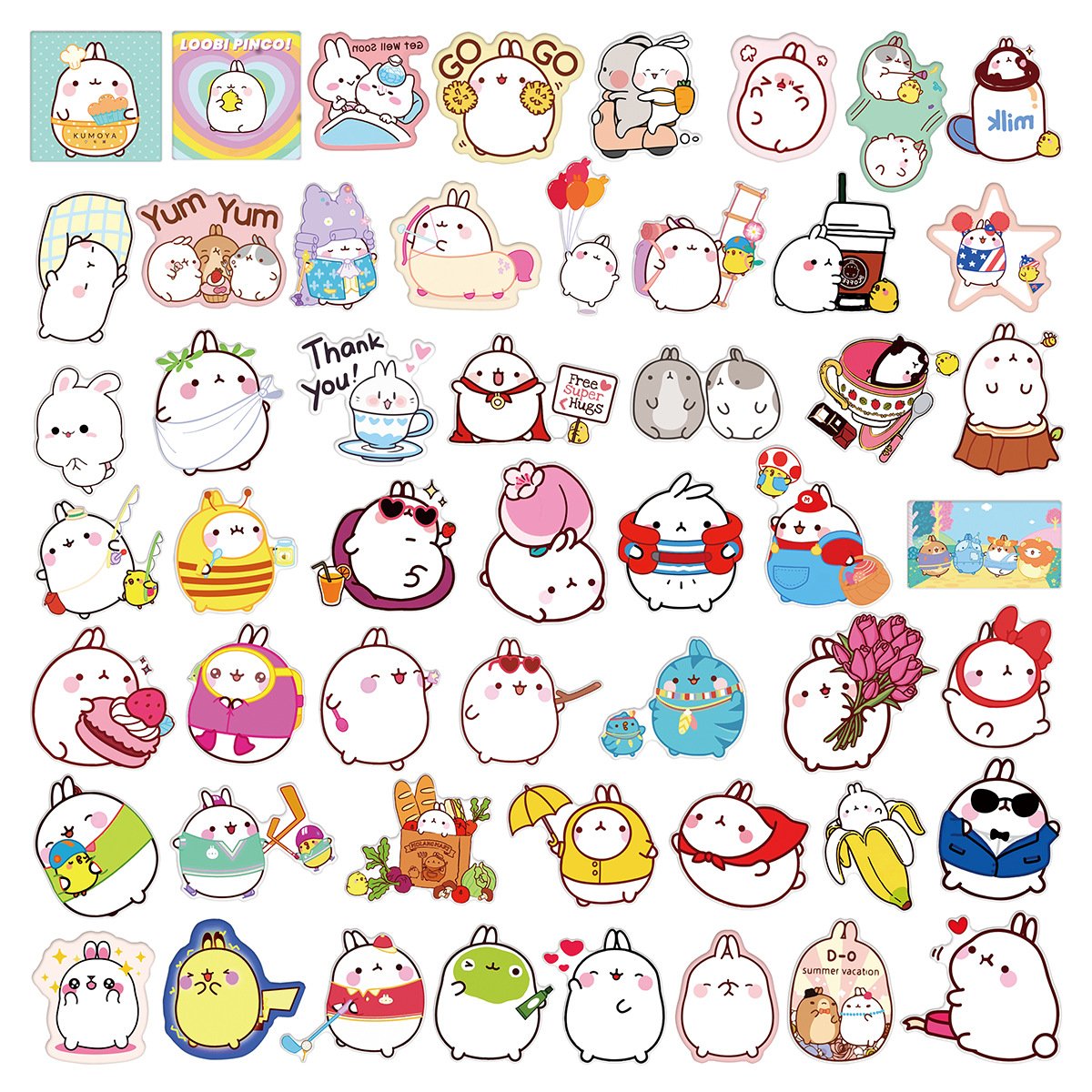 50 pcs die cut Rabbit cartoon sticker graffiti suitcase mobile phone case diary guitar pvc vinyl waterproof stickers for kids