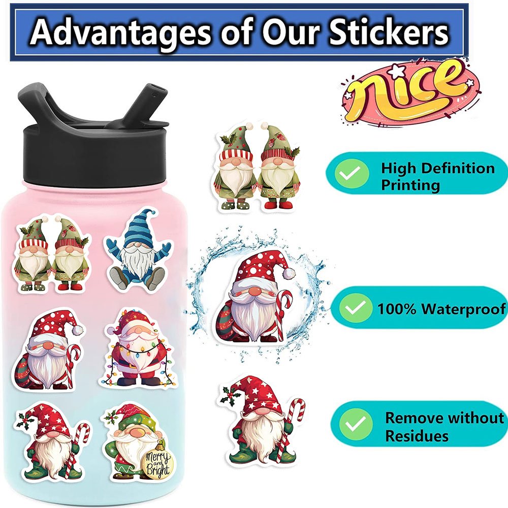 50pcs Cute Cartoon Dwarf Christmas Graffiti Stickers Laptop Phone Case Luggage Diary Decoration Waterproof Gift Decal Wholesale