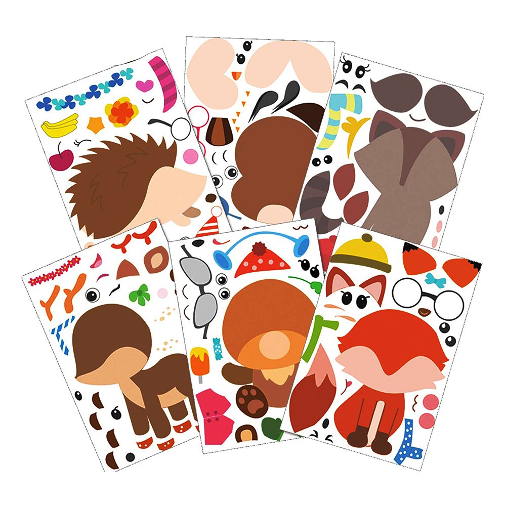 Custom Fun Animals and Dinosaurs Teaching Sticker Sheet Kiss Cut, Kids Birthday Party Favors Stickers, Make-a-Face Sticker