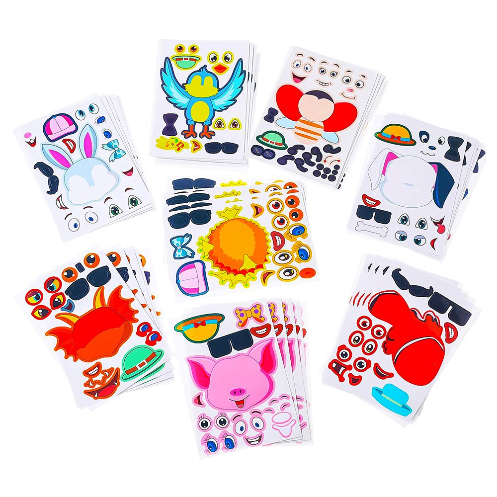 Custom Fun Animals and Dinosaurs Teaching Sticker Sheet Kiss Cut, Kids Birthday Party Favors Stickers, Make-a-Face Sticker