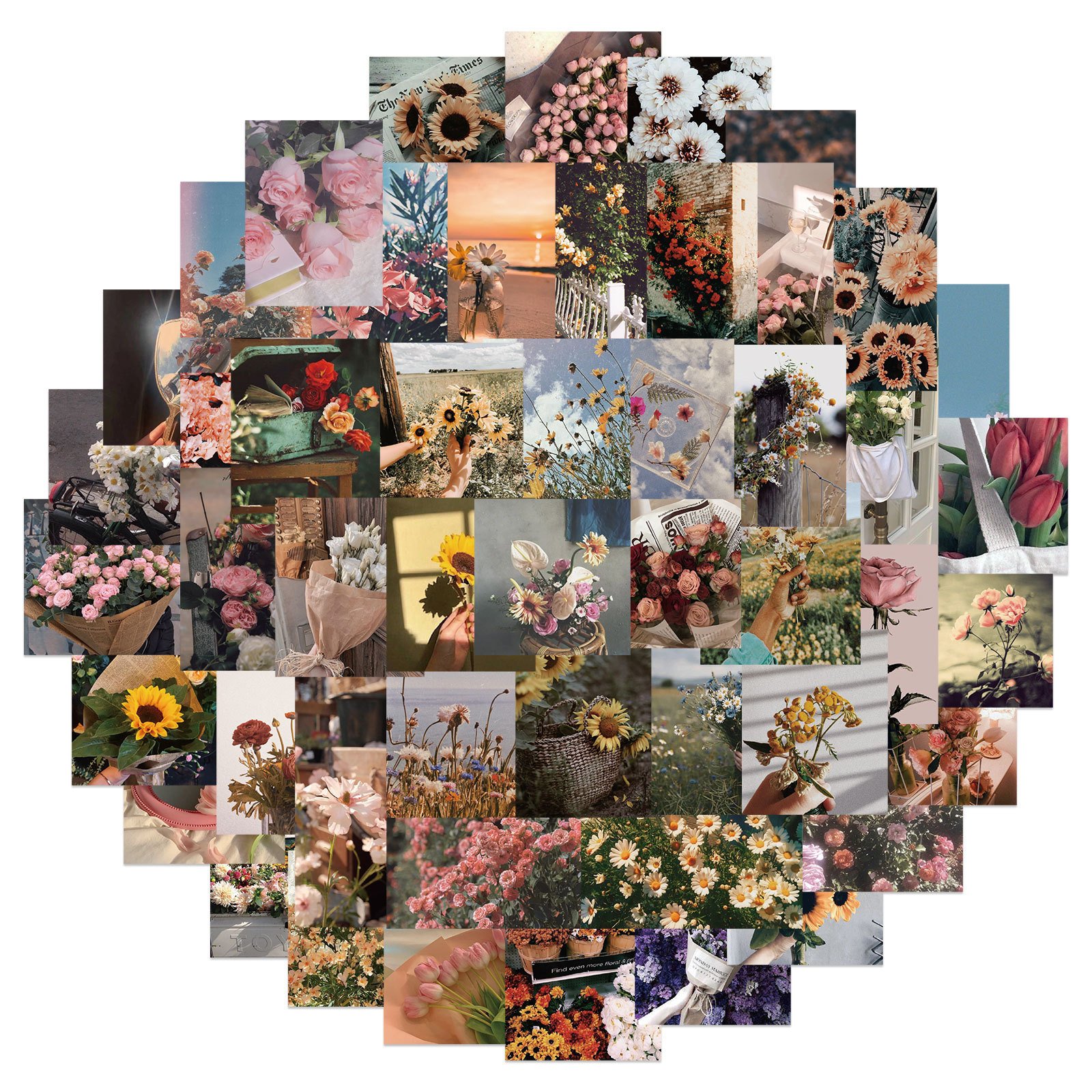 50PCS Retro Literary Flowers Stickers Poster Suitcase Bike Travel Luggage Laptop Cartoon Sticker Decals for Kid Gift girls