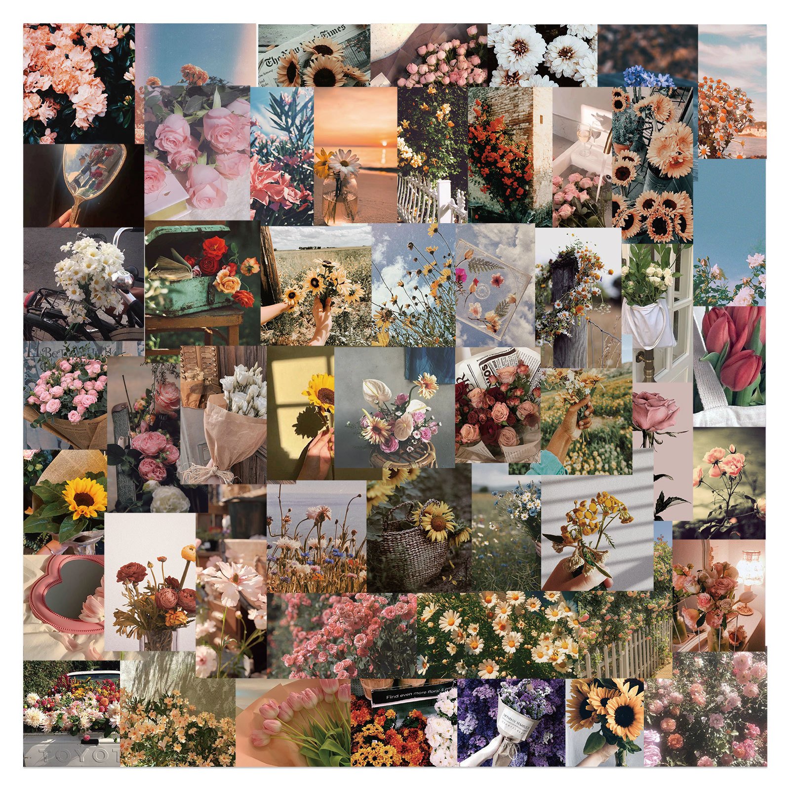 50PCS Retro Literary Flowers Stickers Poster Suitcase Bike Travel Luggage Laptop Cartoon Sticker Decals for Kid Gift girls