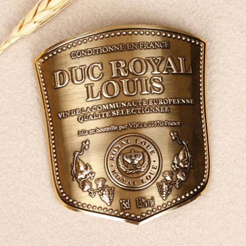 Factory sell self adhesive Bright Gold Embossed Curved Aluminum metal stickers Liquor wine perfume Bottle Label aluminum labels