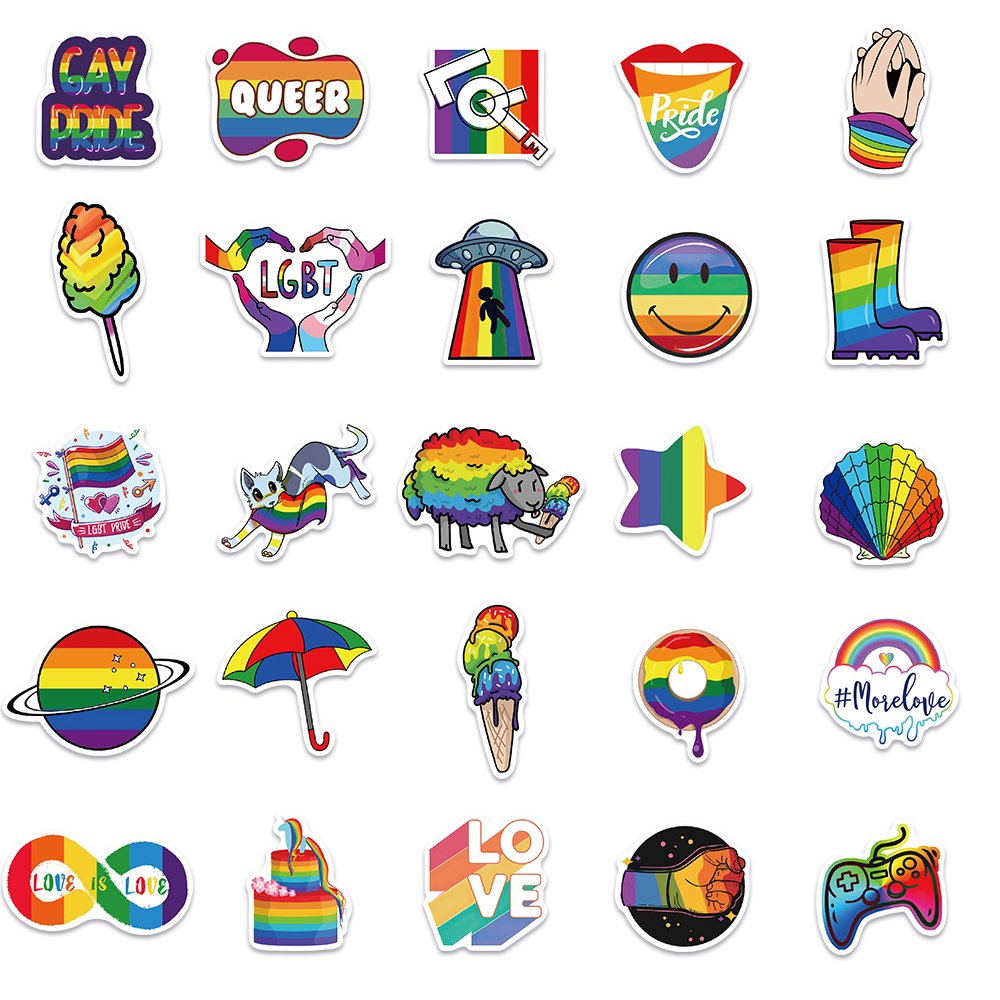 50pcs Colorful Gay Sticker Waterproof Graffiti Decals Diy Laptop Skateboard Water Bottle Phone Case Decoration Party Stickers