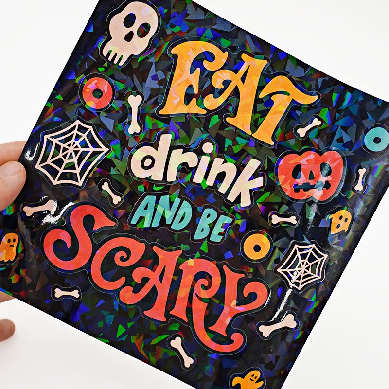 Custom PVC Cute Cartoon Printing Label Reusable Luminous Halloween Animal Make Face Dark Kiss Cut Sticker Sheet