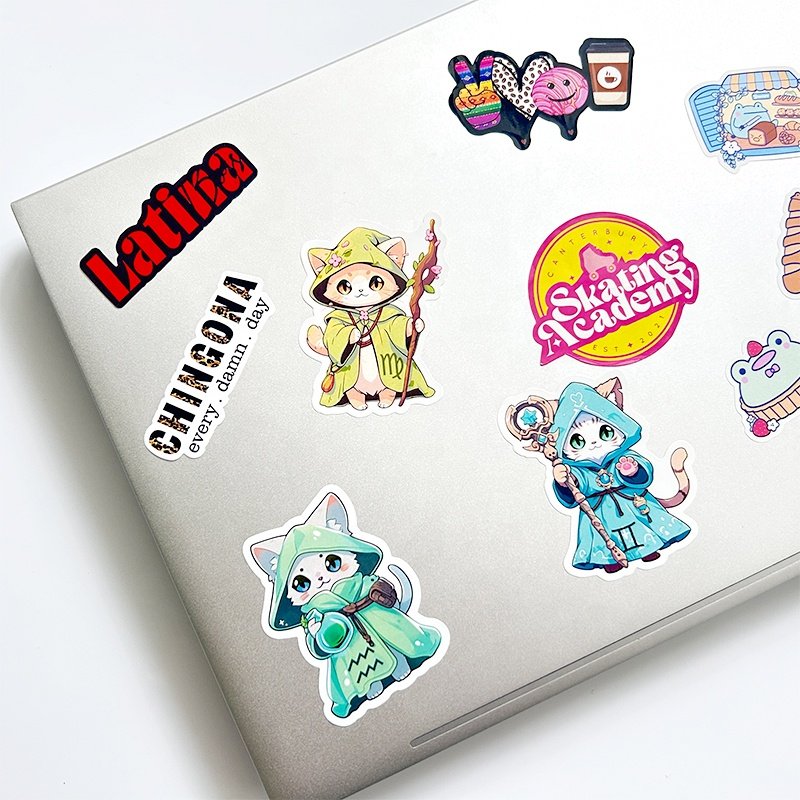 Self-Adhesive Waterproof Label Logo Design UV Protective Die Cut Sticker Printing Full Color PVC Vinyl Custom Cartoon Stickers