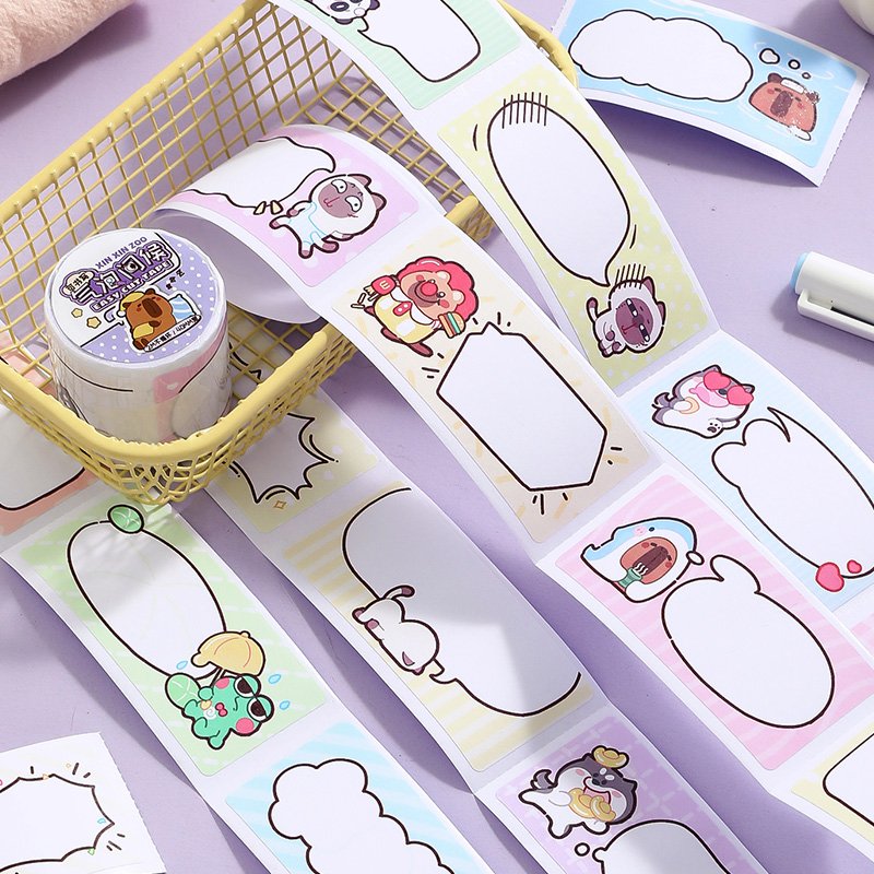 Simno Cute Animal Design Korean Style Stationery Supplies Pre-cut Writable Scrapbooking Decoration Tape Cartoon Sticky Memo