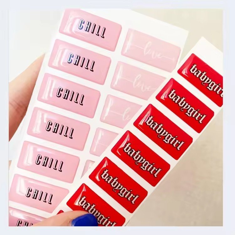 Custom Rectangle Shape Epoxy Resin Sticker Personalized logo 3D Dome Gel Stickers