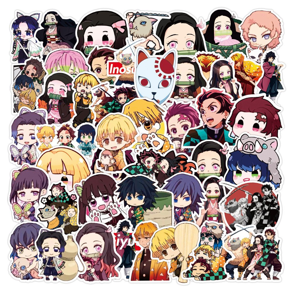 50 pcs/bag Japanese Anime Stickers Demon Slayer Laptop Guitar Waterproof Graffiti Cartoon Sticker