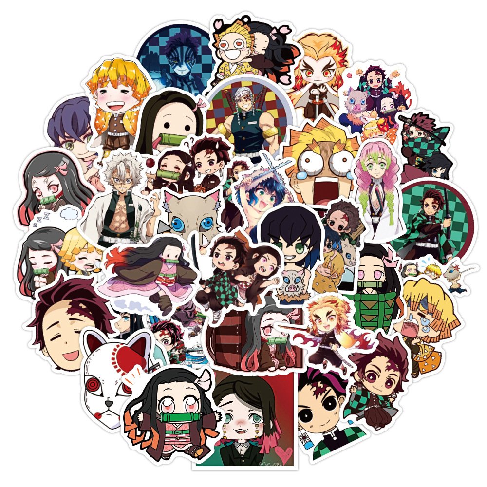 50 pcs/bag Japanese Anime Stickers Demon Slayer Laptop Guitar Waterproof Graffiti Cartoon Sticker
