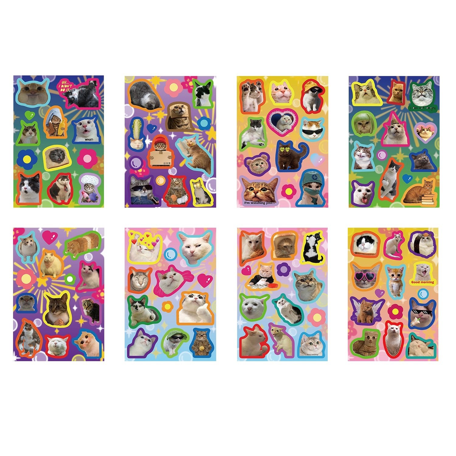 New Design 8 PCS Colorful Kittens PVC Waterproof Die-Cut Decals Stickers for Water Bottle Laptop Phone Skateboard Bike Car