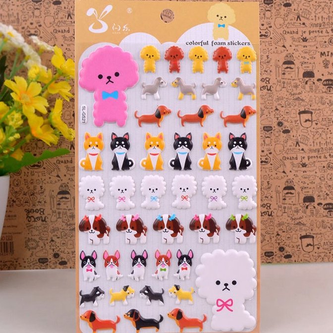 Custom design 3D cartoon puffy sticker sheet for kids Cute animal sponge bubble stickers