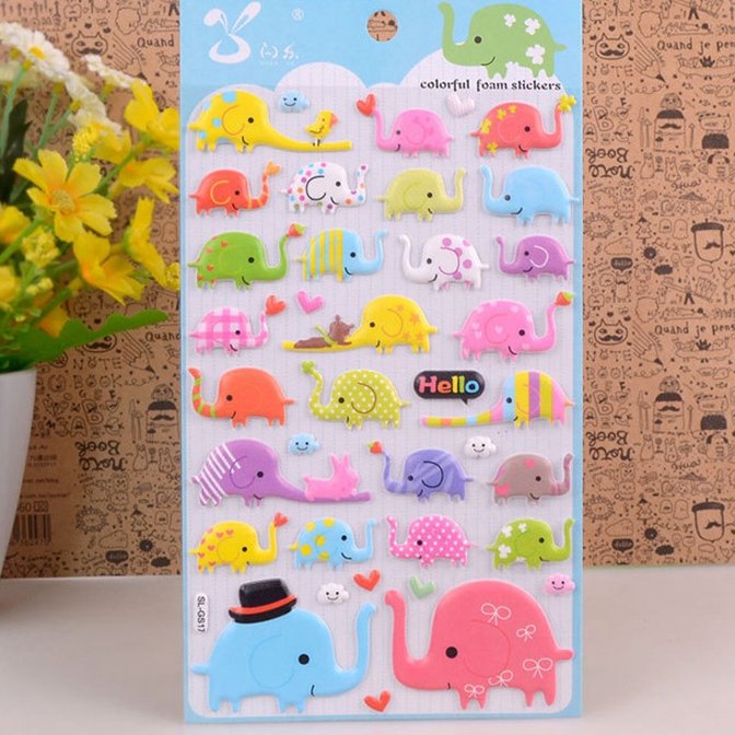Custom design 3D cartoon puffy sticker sheet for kids Cute animal sponge bubble stickers