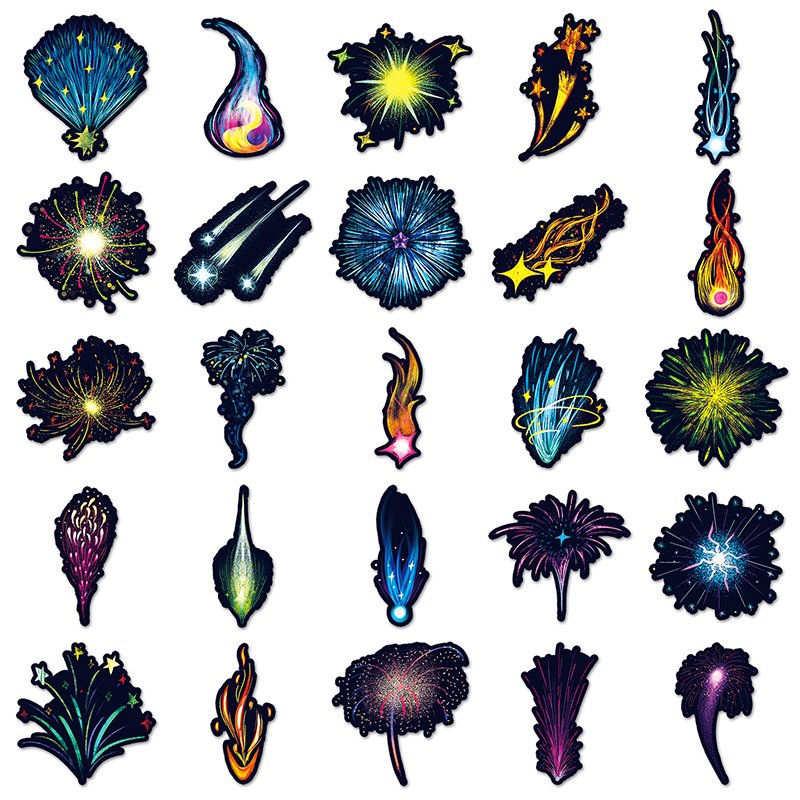 50Pcs High Quality Vinyl Waterproof Cartoon Car Sticker INS Decorations PVC Original Fireworks Sticker