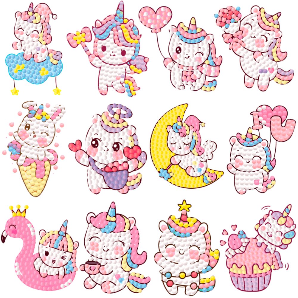 Cartoon Unicorn Diamond Painting Sticker Set, Children's Diamond Dot Art Painting DIY Diamond Painting