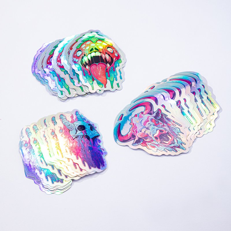 Hot Sale Custom Hologram Outdoor Adhesive Stickers Printing Logo Label Die Cut Pvc Vinyl Sticker Holographic Glitter Stickers