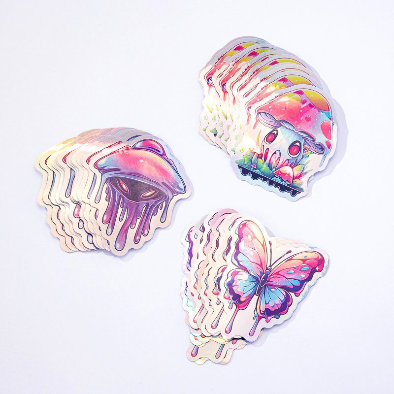 Hot Sale Custom Hologram Outdoor Adhesive Stickers Printing Logo Label Die Cut Pvc Vinyl Sticker Holographic Glitter Stickers