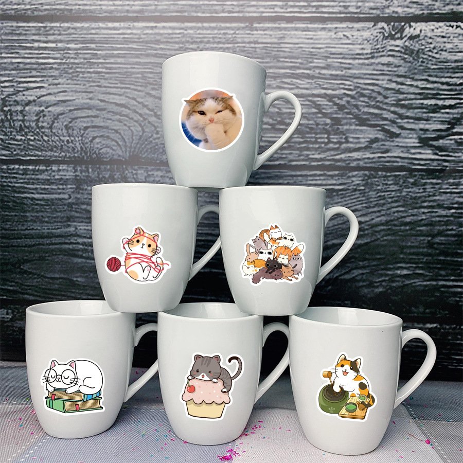 Fashion Cartoon Cat Sticker Cute Kitten Emoticon Sticker Stationery Notebook Water Cup Waterproof Decoration Graffiti Sticker