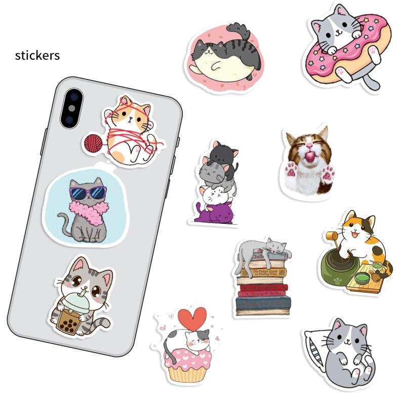 Fashion Cartoon Cat Sticker Cute Kitten Emoticon Sticker Stationery Notebook Water Cup Waterproof Decoration Graffiti Sticker