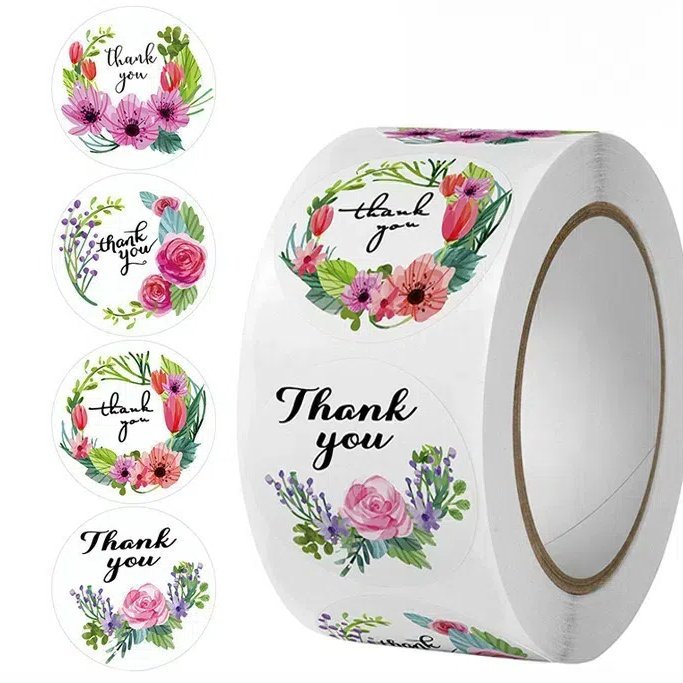 Wholesale high Quality RTS Thank You stickers new design Flower Gift Seal Stickers Glossy Paper thank you stickers 1 inch