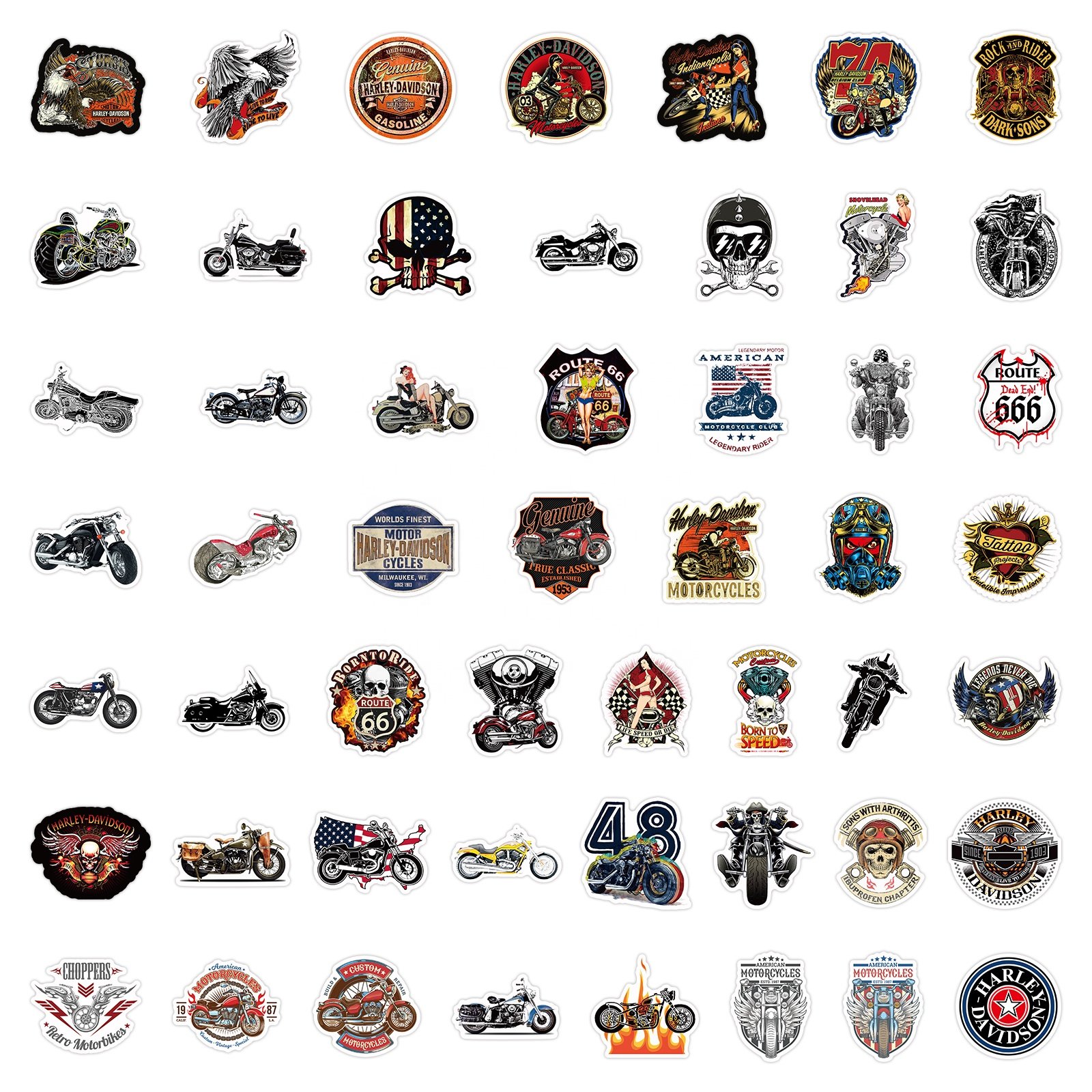 50PCS/BAG PVC Waterproof Vinyl Graffiti Harley Logo Stickers for Car Motorcycle Bike Laptop Skateboard Luggage Moto Stickers