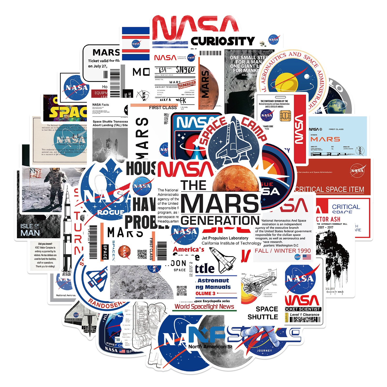 50Pcs Cartoon Space Agency Astronaut Stickers Decorative Label For Luggage Laptop Guitar Notebook Skateboard Waterproof Sticker
